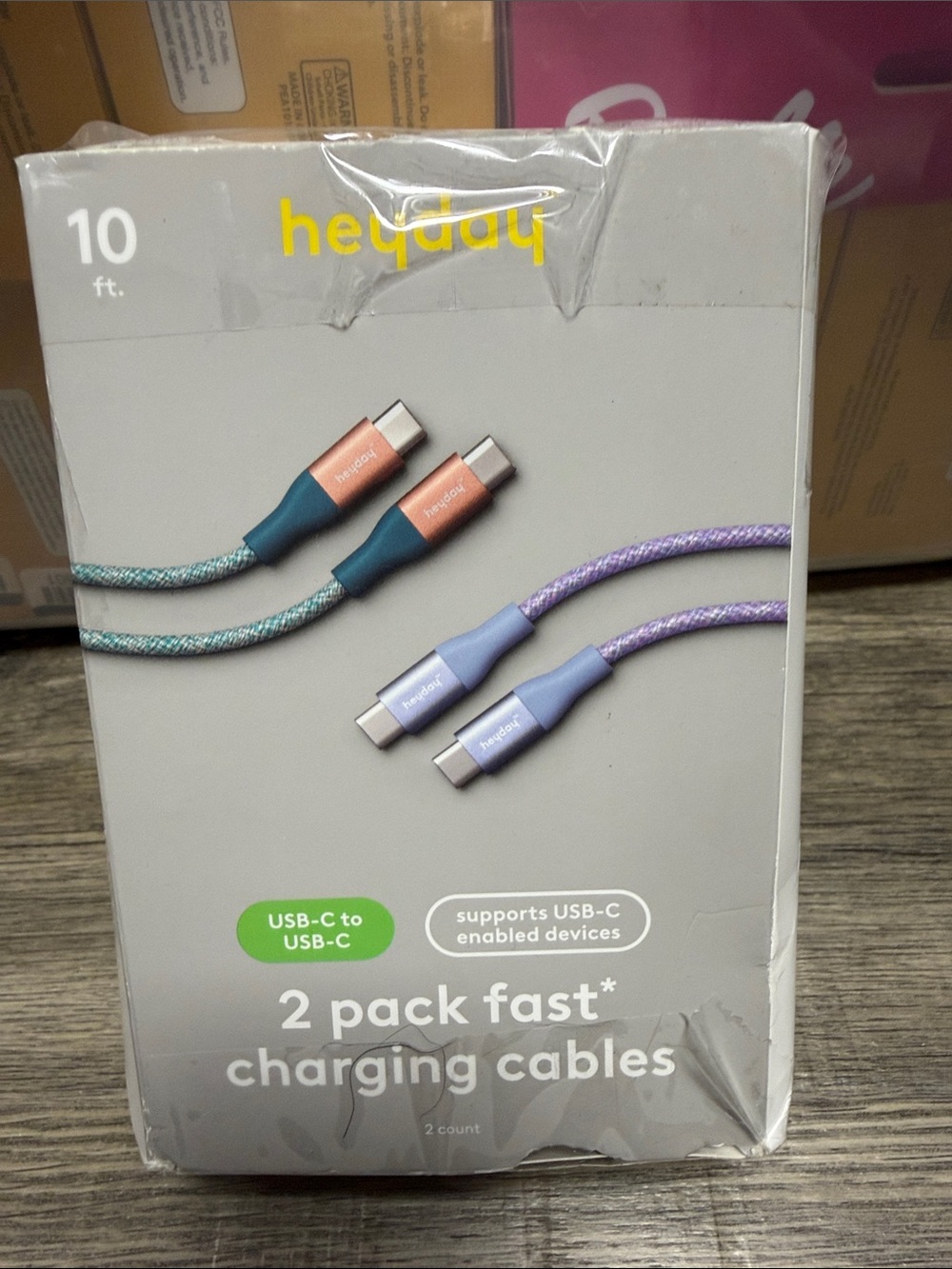 heyday 2-Pack USB-C to USB-C Charging Cables — Teal & Lavender 10 ft